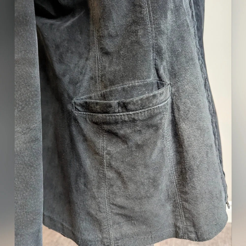 Danier Black Genuine Suede Leather Zip Jacket Vintage Large Coat Spring Autumn - Picture 5 of 13